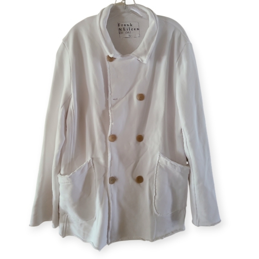 Frank & Eileen Belfast Triple Fleece Sweatshirt Peacoat  White Jacket - Picture 3 of 17